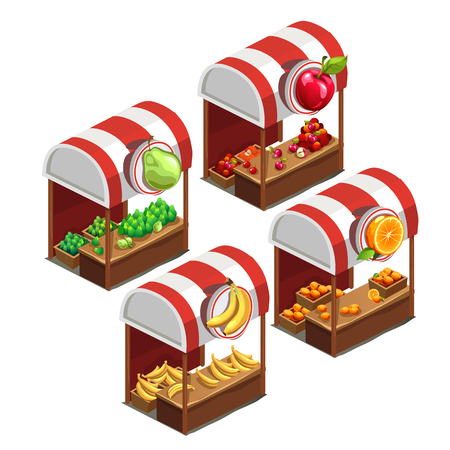 Stall selling fresh fruit, four icon. Vector isolatedのイラスト素材