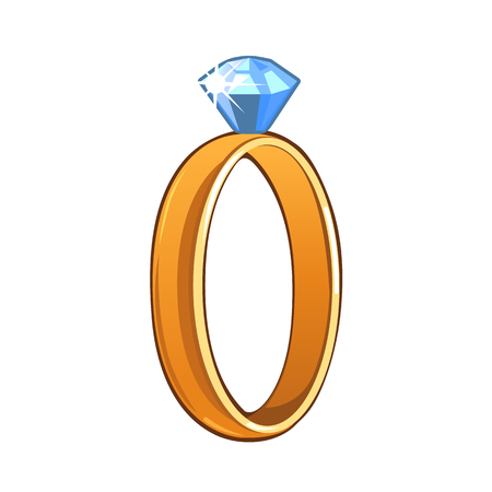 Classic gold ring with blue gemstone isolated on a white background. Vector illustrationのイラスト素材
