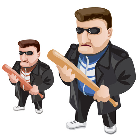 Thug in sunglasses and with bat in his hands. Vector character on a white backgroundのイラスト素材