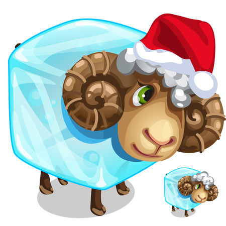 Christmas sheep in the ice cube isolated on a white background. Vector illustration animalのイラスト素材
