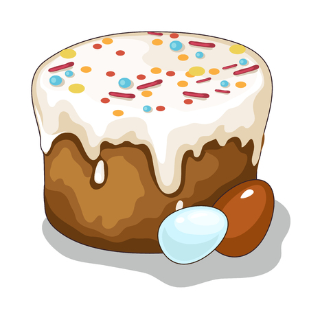 Easter cake and painted eggs. Vector holiday symbol on a white background. Illustration of isolatedのイラスト素材