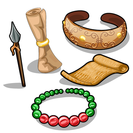 Ancient weapons, characters and jewelry. Vectorのイラスト素材
