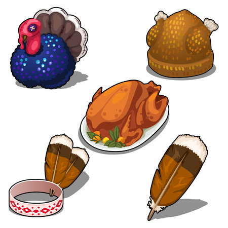 Vector isolated set of chicken and turkey themeのイラスト素材