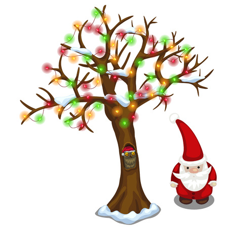 A Vector tree decorated with garland and Santa Clausのイラスト素材