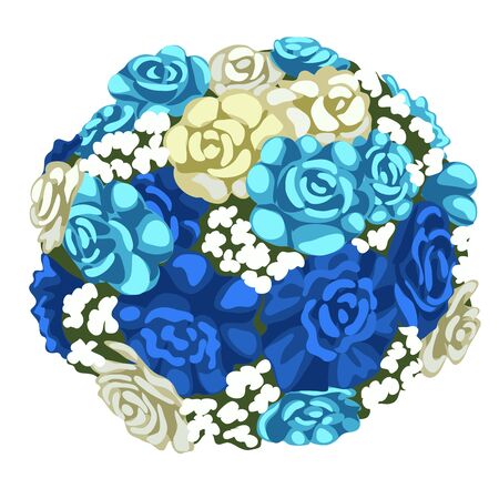 Delicate bouquet of blue and white flowers. Vector illustration in cartoon style isolated on a white backgroundのイラスト素材