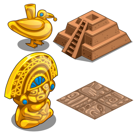 Golden Maya cult objects, flooring and the pyramid modelのイラスト素材