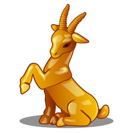 Golden figure of goat. Chinese horoscope symbol. Calendar of 12 animals. Eastern astrology. Sculpture isolated on white background. Vector illustrationのイラスト素材