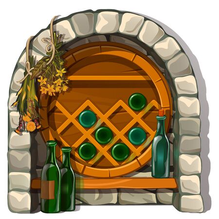 Place for storing wine in stone masonry. Ancient structure for winemaking. Vector Illustration in cartoon style isolated on white backgroundのイラスト素材