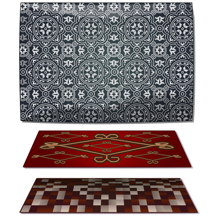Set of three carpets, gray and red vector  illustration.のイラスト素材