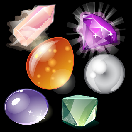 Collection of precious stones and minerals. Set of treasures, crystals and other jewellery.のイラスト素材