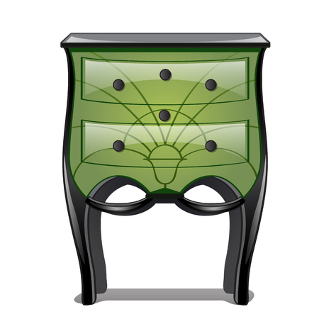 Green bedside table in vintage style isolated on white background. Vector illustration.のイラスト素材