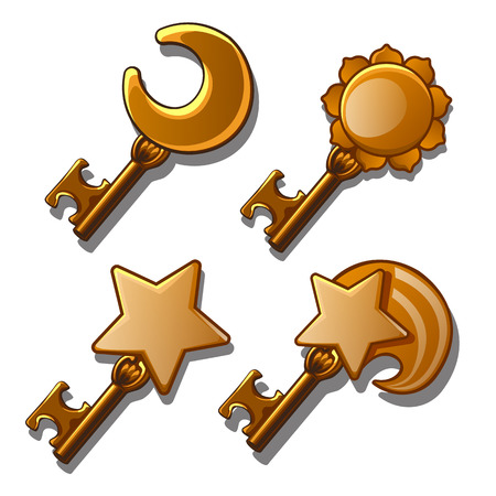 Set of gold keys on astronomical subjects. Vector illustration.のイラスト素材