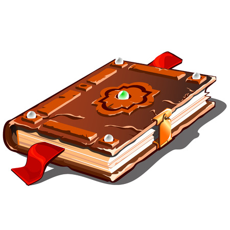 Vintage book in a brown cover isolated on white background. Vector cartoon close-up illustration.のイラスト素材