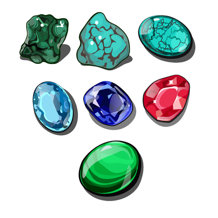 Set of precious stones isolated on white background. Vector cartoon close-up illustration.のイラスト素材
