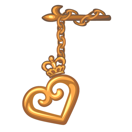 Decorative pendant on the curtain rod of a gold heart isolated on white background. Vector cartoon close-up illustration.のイラスト素材