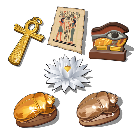 A set of sacred symbols and artifacts of ancient Egypt isolated on a white background. Vector illustration.のイラスト素材