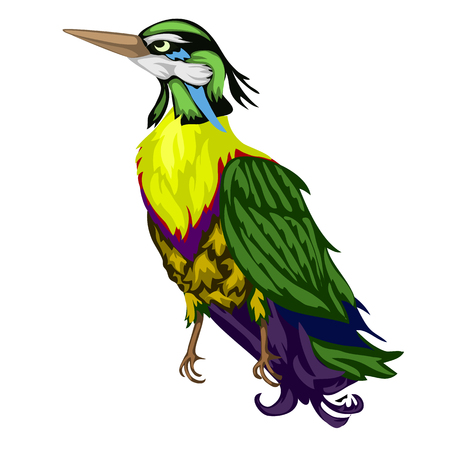 Brightly colored tropical bird isolated on a white background. Vector cartoon close-up illustration.のイラスト素材