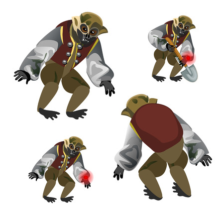 Set fantasy zombie monkey isolated on white background. Vector cartoon close-up illustration.のイラスト素材