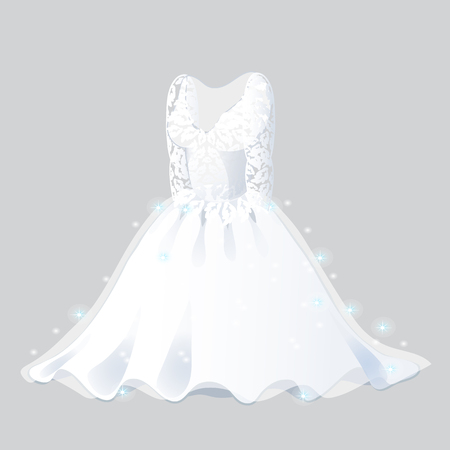 Luxurious bridesmaid dress isolated on grey background. Wedding apparel. Vector illustration.のイラスト素材