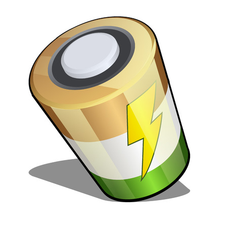 Battery in isometric projection isolated on white background. Vector cartoon close-up illustration.のイラスト素材