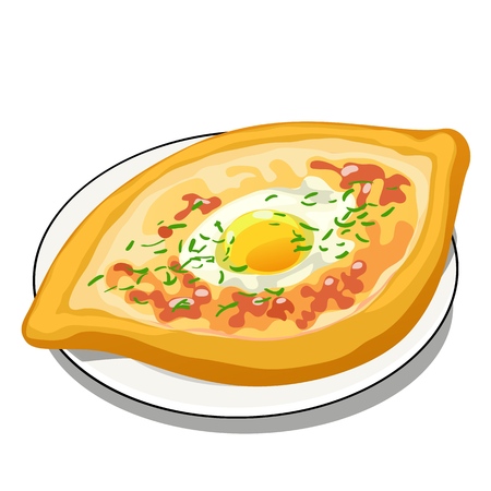 Fried egg in a bun isolated on white background. Vector cartoon close-up illustration.のイラスト素材