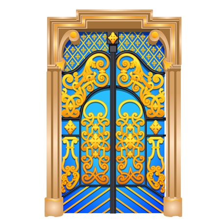 Double door in the Oriental style isolated on white background. Vector cartoon close-up illustrationのイラスト素材