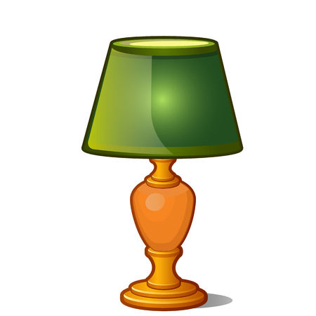 Table lamp with green shade in vintage style isolated on white background. Vector illustrationのイラスト素材