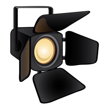 Shining stage light isolated on a white background. Studio lighting equipment. Vector illustrationのイラスト素材