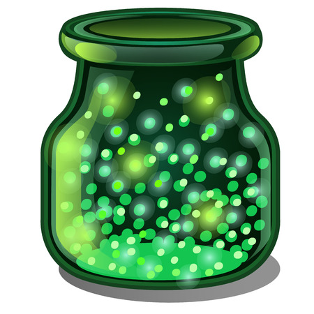Transparent jar of green glass with a luminous gaseous substance isolated on a white background. Vector illustrationのイラスト素材