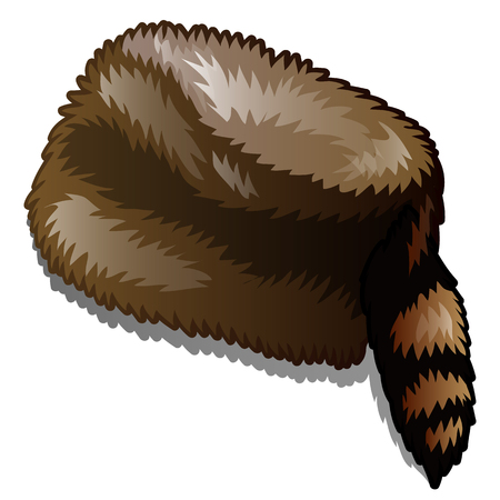 Fur winter hat with tail isolated on white background. Vector cartoon close-up illustration.のイラスト素材