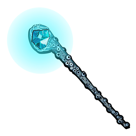 Magic wand in the form of the tentacles of the mollusk with a precious stone aquamarine is isolated on a white background. Vector illustrationのイラスト素材