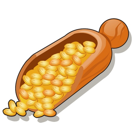 Flower pollen in a wooden scoop isolated on white background. Vector cartoon close-up illustrationのイラスト素材
