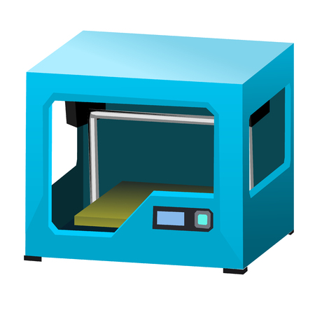 Cartoon 3d printer isolated on white background closeup. Vector illustrationのイラスト素材