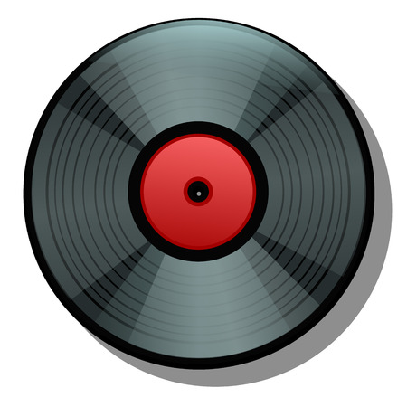 Black cartoon vinyl record isolated on white background. Vector illustration.のイラスト素材