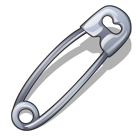 Sewing safety pin isolated on white background. Vector cartoon close-up illustrationのイラスト素材