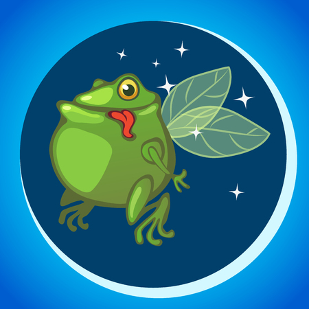 The image of the alien animal in round porthole of a spaceship. Vector cartoon close-up illustration.のイラスト素材