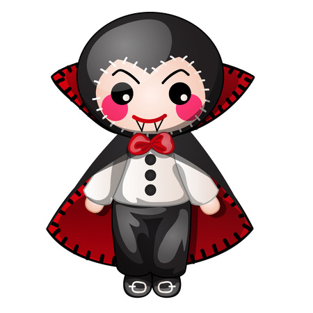 Funny count Dracula with contours in form of strokes and dotted lines isolated on white background. Idea for a sticker or sew-on patches in the style of Halloween. Vector cartoon closeup illustrationのイラスト素材