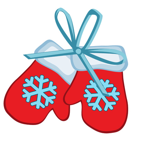 Christmas toy in the form of red winter mittens with snowflake isolated on white background. Vector illustration.の写真素材