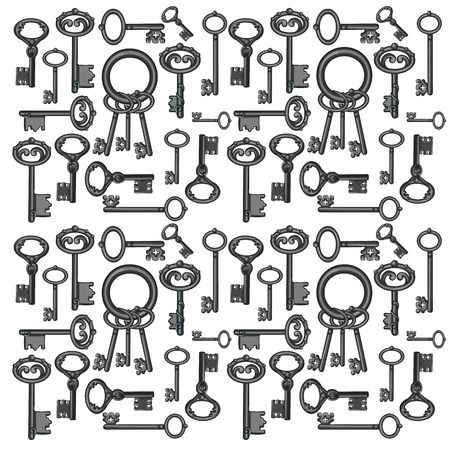 Texture of vintage keys isolated on white background. Vector cartoon close-up illustration.のイラスト素材