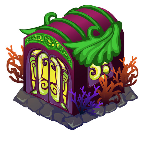 Fairy house with ornament in the form of underwater plants and inhabitants isolated on a white background. Vector illustration.のイラスト素材