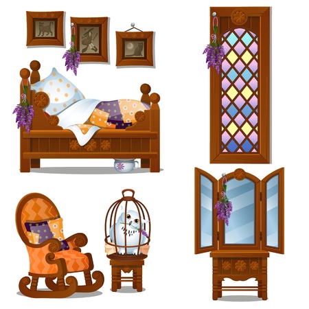 Set of wooden furniture in the style of Halloween isolated on whiteのイラスト素材