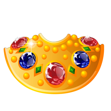 Royal decoration on the neck with rubies, sapphires and emeralds isolated on white background. Vector cartoon close-up illustration.のイラスト素材