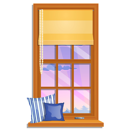 The window overlooking of the pink sky and the tops of the trees isolated on whiteのイラスト素材