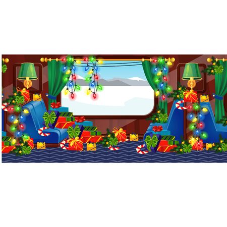 View from window of a train decorated in Christmas style.のイラスト素材
