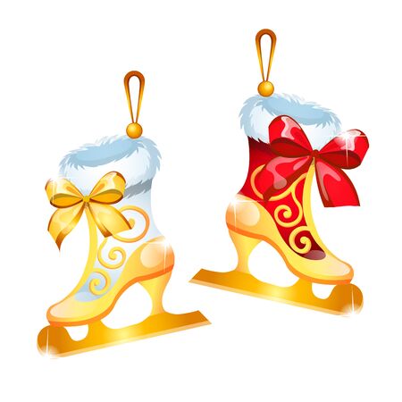 Sketch with Christmas tree decorations different forms isolated on white background. Colorful festive glass baubles. Template of poster, invitation, other card. Vector cartoon close-up illustration.のイラスト素材