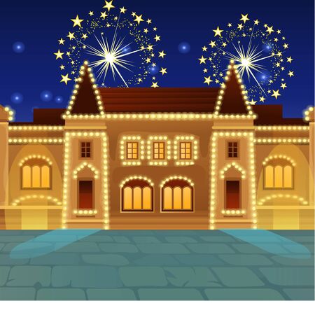 Fireworks on the square old royal castle.のイラスト素材