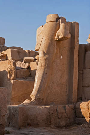 Karnak Temple, The ruins of the temple, Embossed hieroglyphs on the wallの写真素材