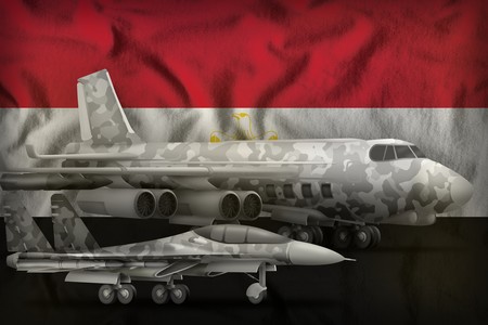 air forces with grey camouflage on the Egypt flag background. Egypt air forces concept. 3d...