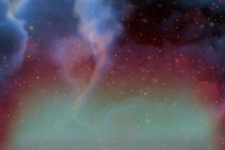 Abstract fantasy blue space and stars colorful background with sparks and cloudsの写真素材