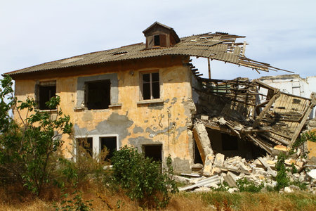RUSSIA, CRIMEA, KERCH - MAY 27, 2018: razed old house. Architecture image. illustrative editorialのeditorial素材